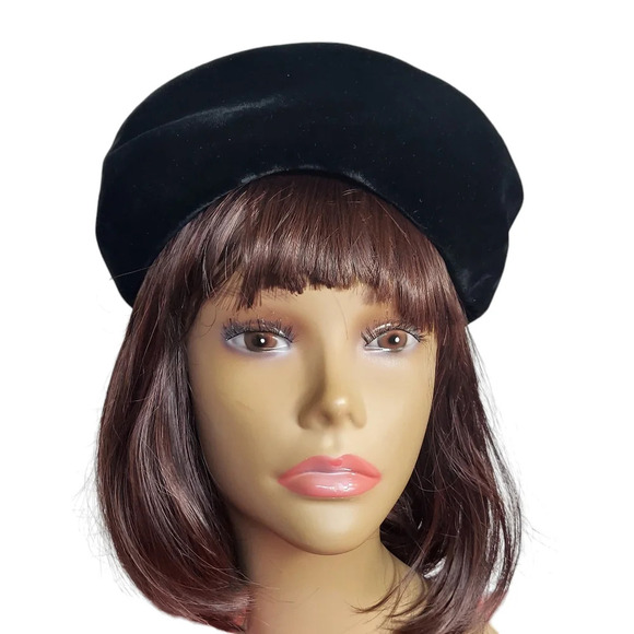 Vintage Black Velvet Union Made Back Bow Pillbox Hat - Picture 14 of 14